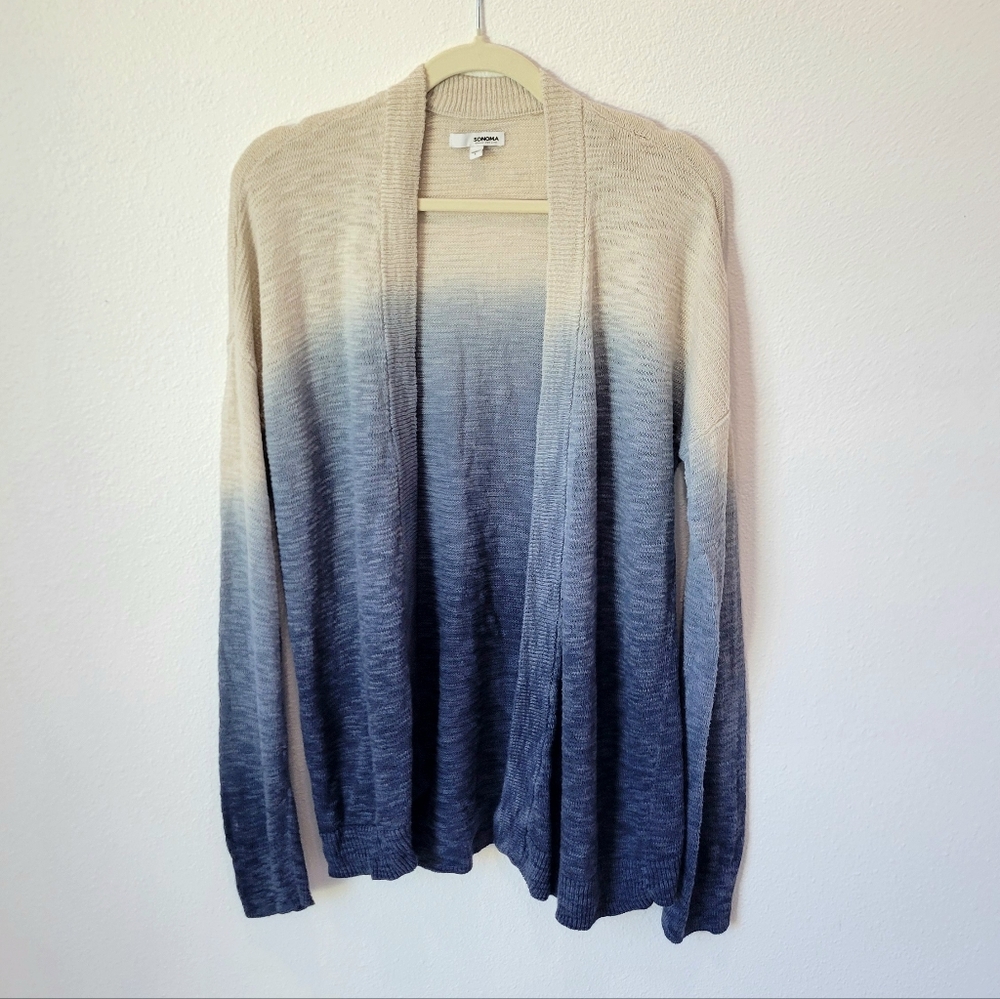 Sonoma Women's L Cream Blue Ombre Lightweight Open Front Cardigan Coastal